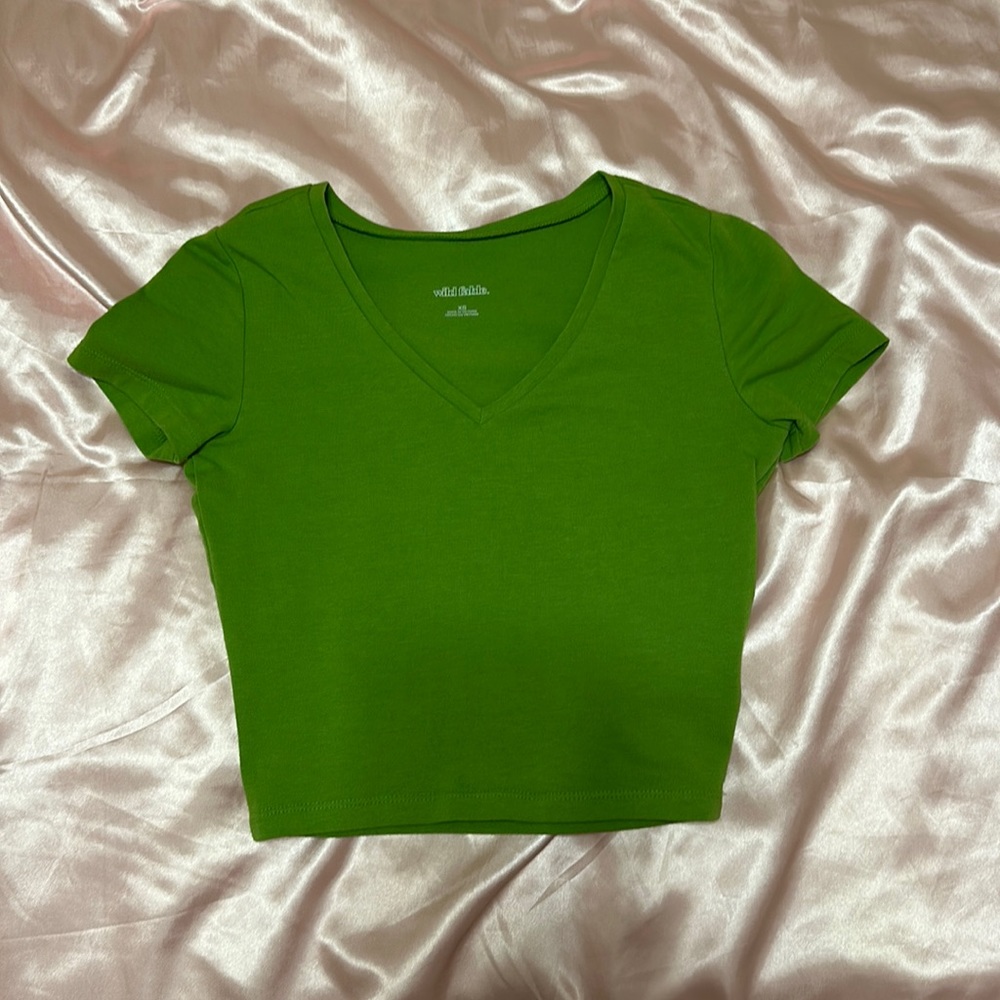 Wild Fable Bright Green V-Neck Crop Top, Size XS